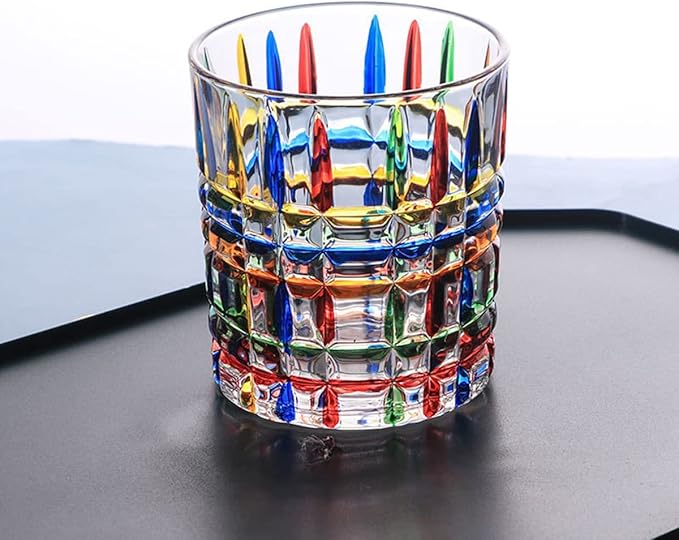 Colorful Drinking Glasses, Hand Painted Colored Water Glasses, Multicolor Water Glasse,Whiskey Wineglass Glasses,Tumbler Glasses (Stripes)