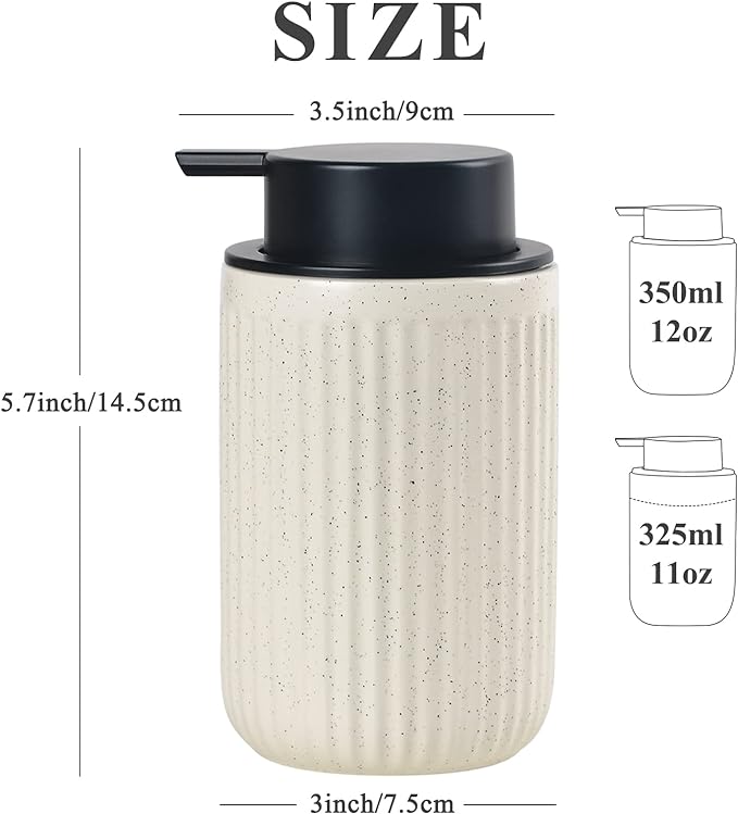BosilunLife Dish Hand Soap Dispenser - Liquid Pump Soap Dispenser for Bathroom 12oz Ceramic Kitchen Dish Dispenser with Rust-Proof Liquid Pump Modern Refillable Lotion Bottles, Beige