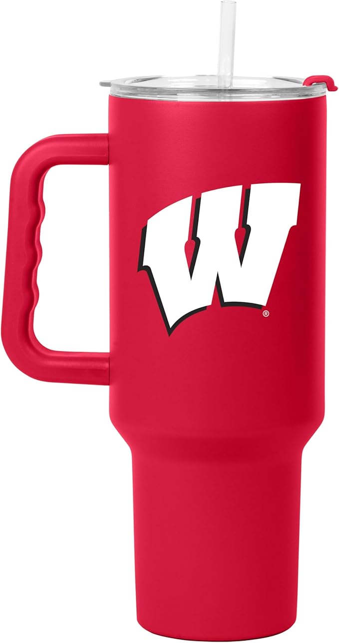 Logo Brands NCAA 40 oz Tumbler with Handle -Stainless Steel Insulated Travel Tumbler with Straw Lid – Powder Coated, Leak-Resistant, Keeps Drinks Hot/Cold – Great for Tailgating, or Everyday Use