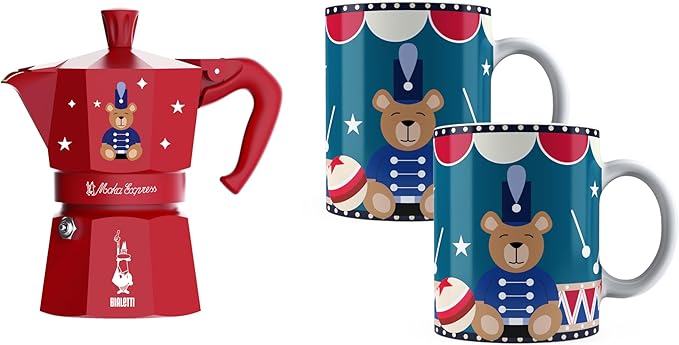 Bialetti Moka Express Iconic Italian Stovetop Espresso Maker (Red/Blue, 6 Cups Set)