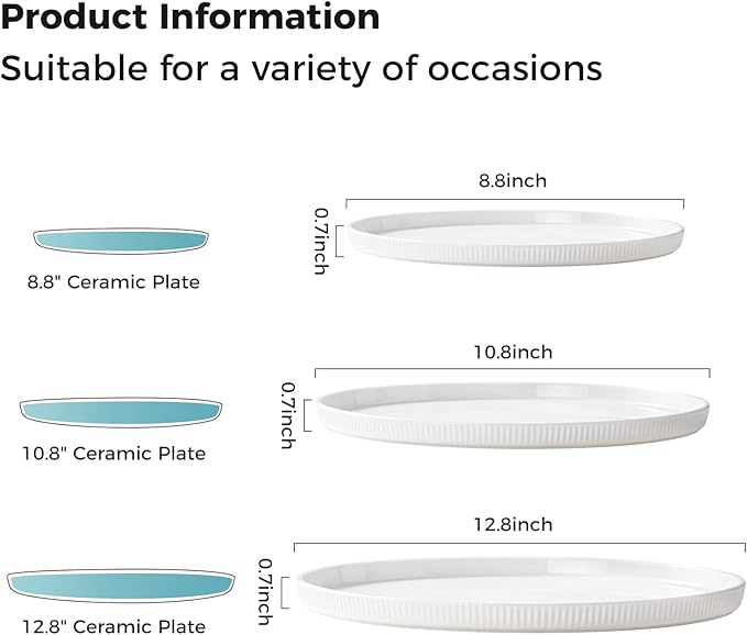 Dizada Round Serving Platters 3-Pack (12.8"/10.8"/8.8") - White Porcelain Serving Trays for Veggie, Fruit, Cheese, Snack, Party Entertaining