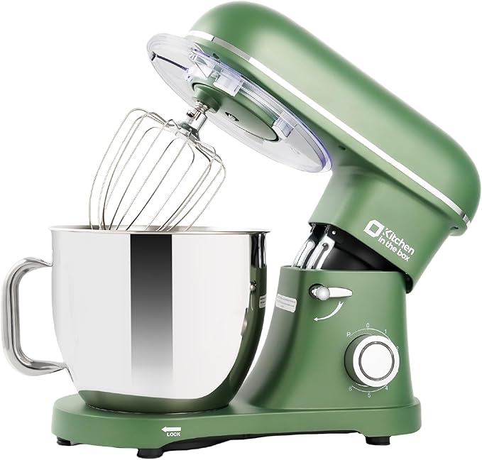 Kitchen in the box Stand Mixer - 6.5 Quart Mixing Bowl with Handle, 900 Watt Heavy Bread Dough Standing Mixers Tilt-head with Dough Hook, Whisk, Flat Beater and Splash Guard (Green)