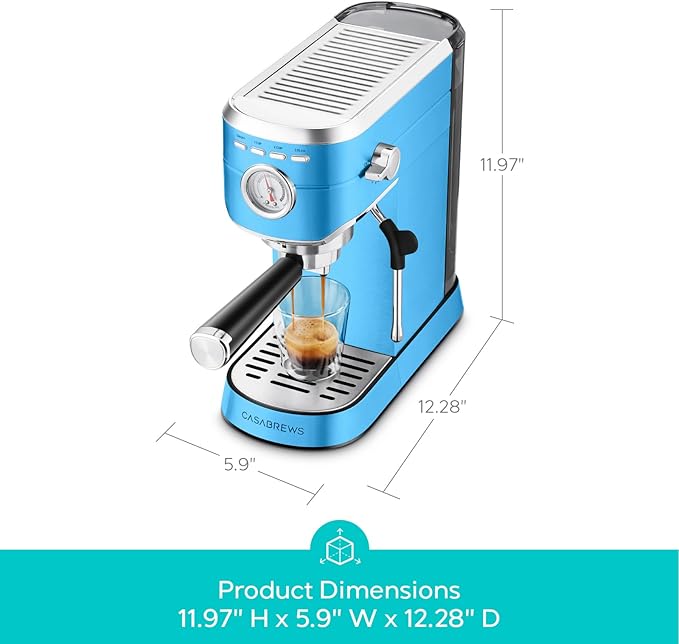 CASABREWS CM5418 Espresso Machine 20 Bar, Compact Espresso Maker with Steam Milk Frother, Stainless Steel Coffee Machine with 34oz Removable Water Tank for Cappuccino, Small Latte Machine, Blue