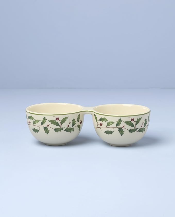Lenox 898270 Holiday Double Dip Bowl, Christmas Dishes, Festive Serveware