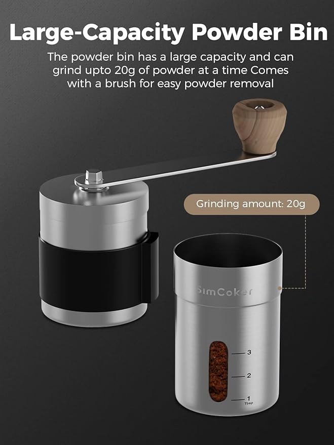 Manual Coffee Grinder,Ceramic Burr,20g Capacity,Adjustable Grind Setting,Portable Size for Camping,304 Stainless Steel