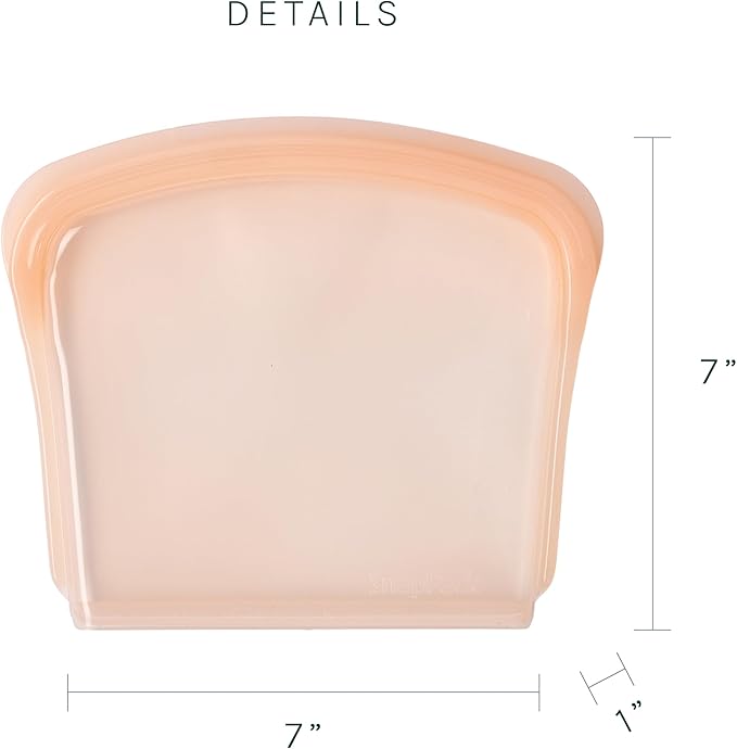 SnapPack Reusable Snack & Sandwich Bags, 2-Pack, 100% Pure Platinum Silicone, Dishwasher Safe, Heat‑Resistant, Freezer‑Safe and Sous‑Vide capable (Peach)