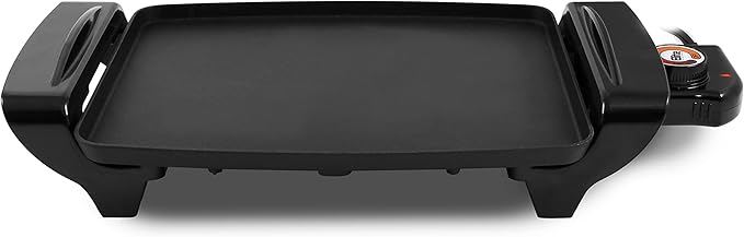 Elite Gourmet EGR-2722B Electric 10.5" x 8.5" Griddle, Cool-touch Handles Non-Stick Surface, Removable/Adjustable Thermostat, Skid Free-Rubber Feet, Black