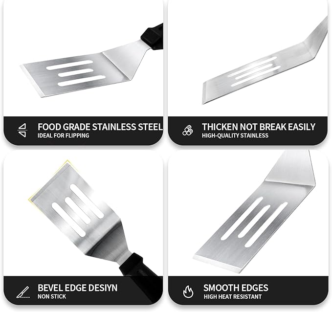 Metal Spatulas for kitchen Use, Pieces Professional Serving Spatula with Heat Resistant Handle, 9.8 Inch Stainless Steel Spatula Ideal for Pancakes, Eggs, Griddle Scraper, BBQ or Desserts