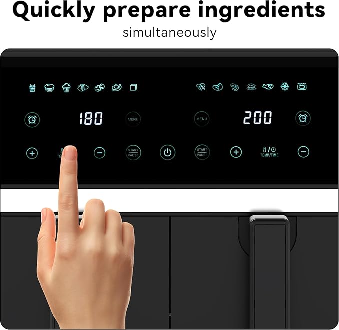 8 Quart Dual Basket Air Fryer - Digital Touchscreen, Smart Sync Finish,Auto Shutoff, 2 Independent 4QT Nonstick Dishwasher-Safe Frying Baskets - Digital Double Air Fryer