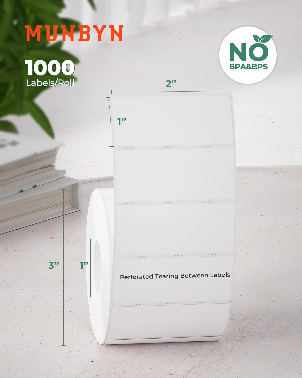 MUNBYN 2x1In Thermal Sticker Labels, Address Barcode Self-Adhesive Label Paper for Direct Thermal Printer and Business, Multi-Purpose Shipping Mailing Name Rectangle White Sticker,6000 Sheets/6 Rolls