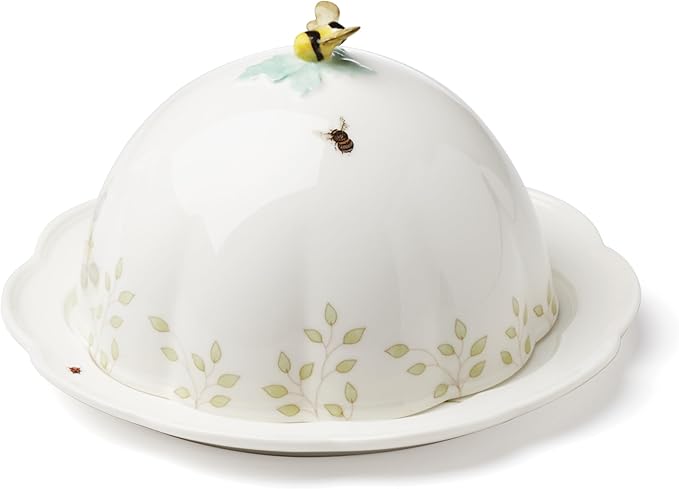 Lenox Home And Kitchen, Butterfly Meadow Beehive Covered Butter Dish, Porcelain Material, Butter Dish With Lid For Countertop, Kitchen Decor And Accessories, Butterfly And Flowers (White, 1 Piece)