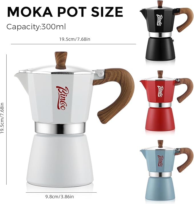 Bincoo Espresso Maker Stovetop, Moka Pot 6-Cups, Espresso Pot Classic Italian Coffee Maker,Single Safety Valve (Black, 6 Cup)