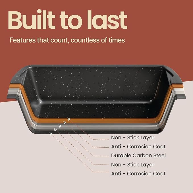 Nonstick Loaf Pan Set Pack of 2, 10.2" & 11" Large Baking Bread Pan, Oven Safe Up to 450°F, PFOA, PFOS, PTFE Free, Space Saving Stackable Design, Stain Resistant, Dishwasher Friendly, Gray Marble