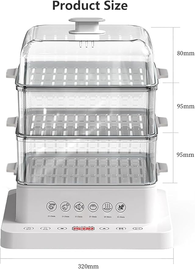 40l 3-Tier Electric Food Steamer | 800w Automatic Multicooker with Touch Control, Heat Preservation, Foldable Design for Healthy Cooking