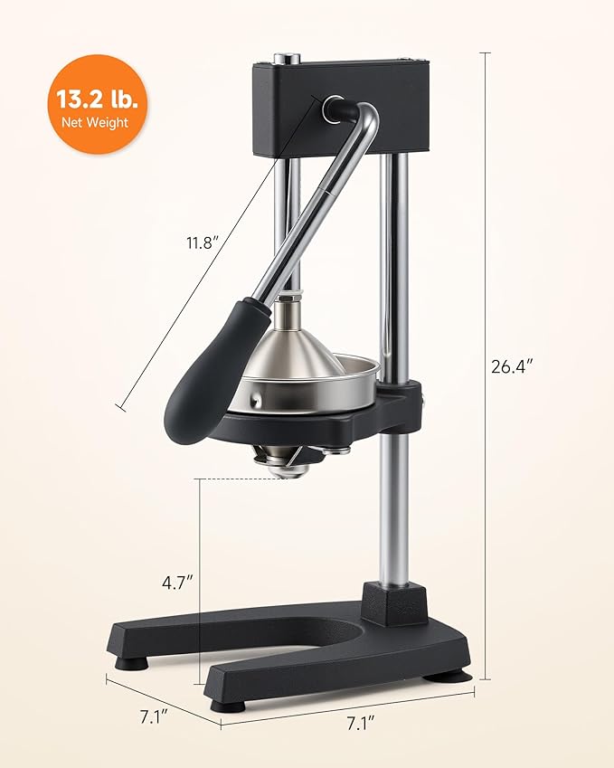 CO-Z Manual Citrus Juicer, Heavy-Duty Manual Juicer with Conical & Flat Pressure Plates, Professional Lemon Squeezer for Orange Pom Lime Lemon Juice, Dishwasher Safe Orange Juice Press, Black
