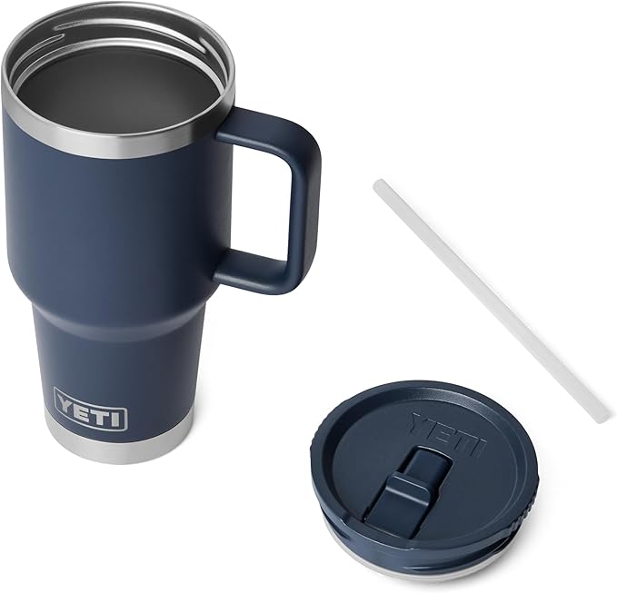 YETI Rambler 30 oz Travel Mug with Flip Straw Lid – Stainless Steel, Vacuum Insulated, Leakproof, Cup Holder Friendly