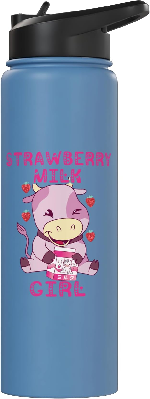 Strawberry Milk Girl Japanese Strawberry Shake Cute Pink Cow Stainless Steel Insulated Water Bottle