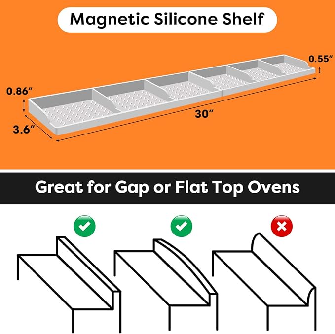 Hydream Stove Top for Silicone Shelf,30 Inch Magnetic Shelf Over the Stove Spice Rack of,Kitchen Organizer Magnet Above Stovetop Flat Back of Storage Suctioned-Light Grey