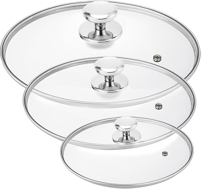 Glass Lid for Pots and Pans, 3 pcs Lid Replacement Set Cookware Cover (8 In + 10.25 In + 12 In)
