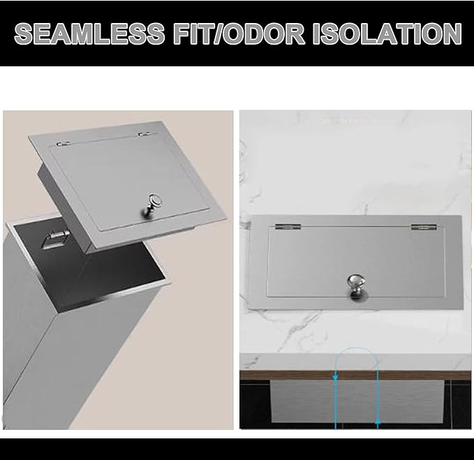 304 Stainless Steel Bin Cover, Countertop Trash can Lid, with a Central Pivot, the Lid can be Lifted, for Kitchen Cabinet, Bar & Bathroom(White)