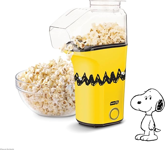 Peanuts DASH Fresh Pop Popcorn Maker - Oil-Free, Air Popcorn Popper - With Measuring Cup & Recipe Guide - Perfect for Movie Nights - 16 Cups