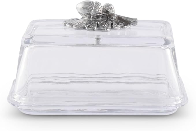 Arthur Court Glass Butter Dish with Lid Acorn Knob | Classic 2-Piece Design Covered Butter Keeper | Covers and Holds a Standard Stick of Butter | Cabin Lodge Rustic Décor