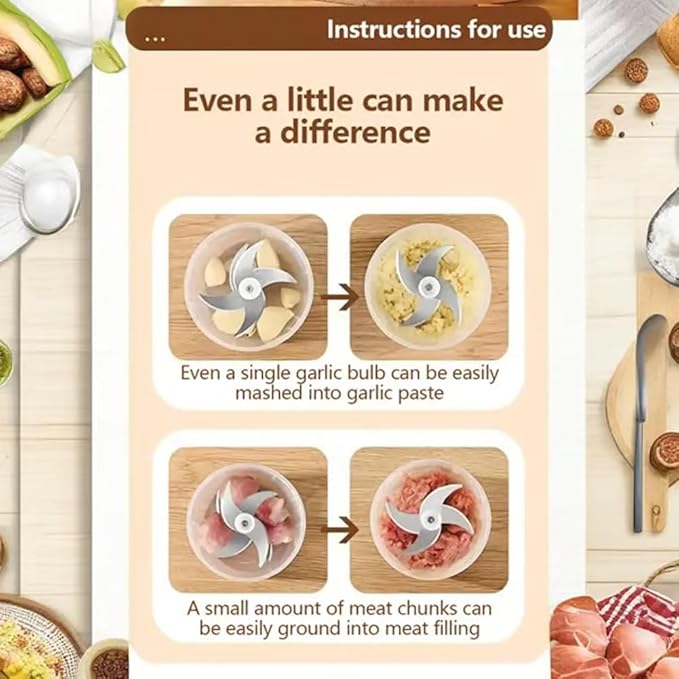 Electric Garlic Chopper, Mini Portable Veggie Chopper, 2026 New Small Garlic Chopper Mincer, USB Rechargeable, Wireless Veggie Grinder, For Mashing Onion, Garlic, Chili, Ginger (White, 4 blades)