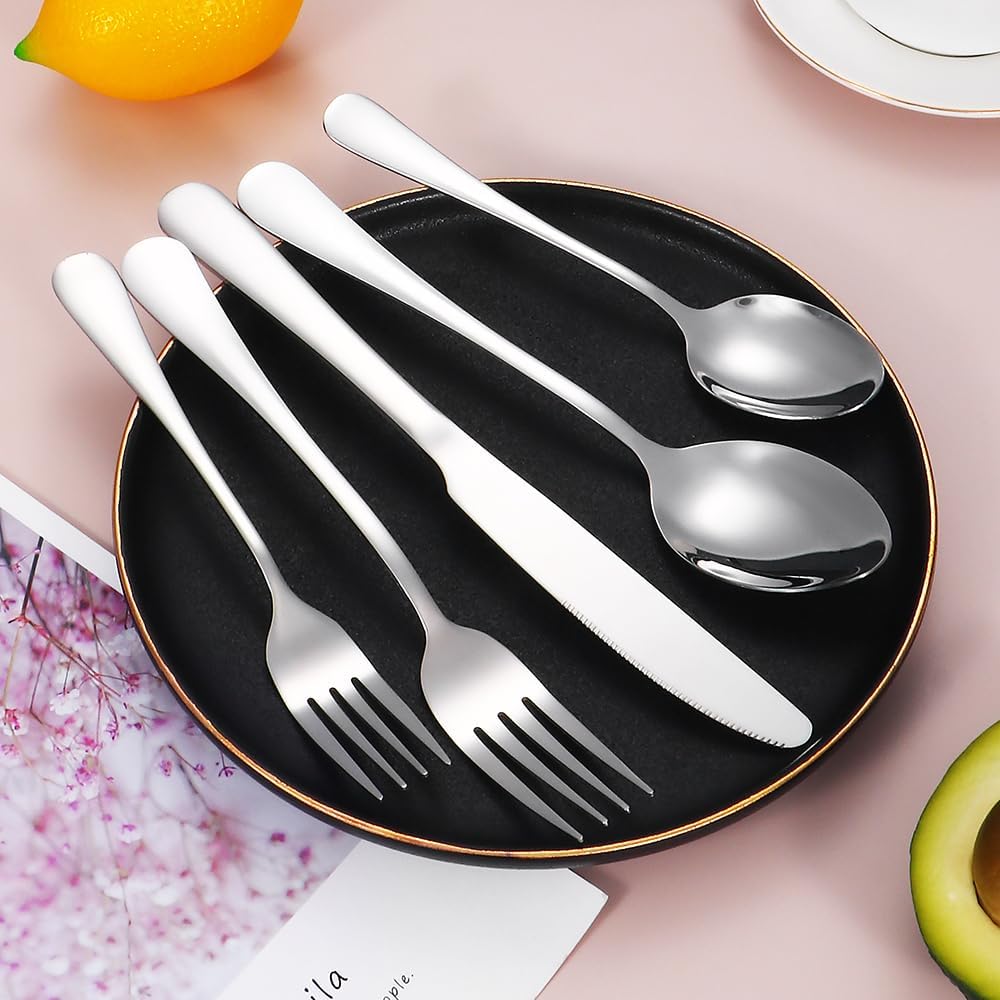 Flatware Set 30 Pcs Stainless Steel Utensil Sets Silverware Utensils for 6 People - Includes Forks Knives Spoons and Salad Forks - Dishwasher Safe Durable Tableware for Home Restaurant or Outdoor Use