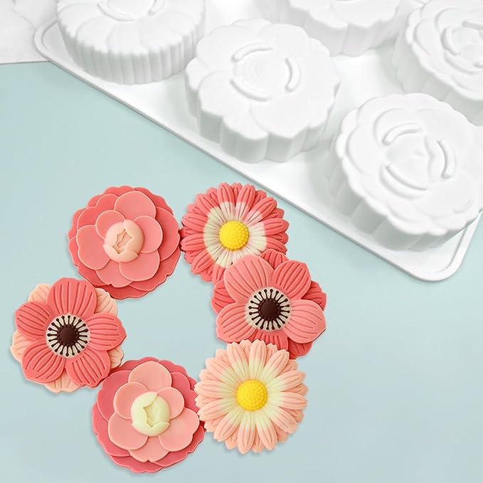 mostsom 6 Flower Silicone Cake Mold Handmake DIY Bread Mould Silicone Moulds For Cake Mooncake Mold Cake Tools