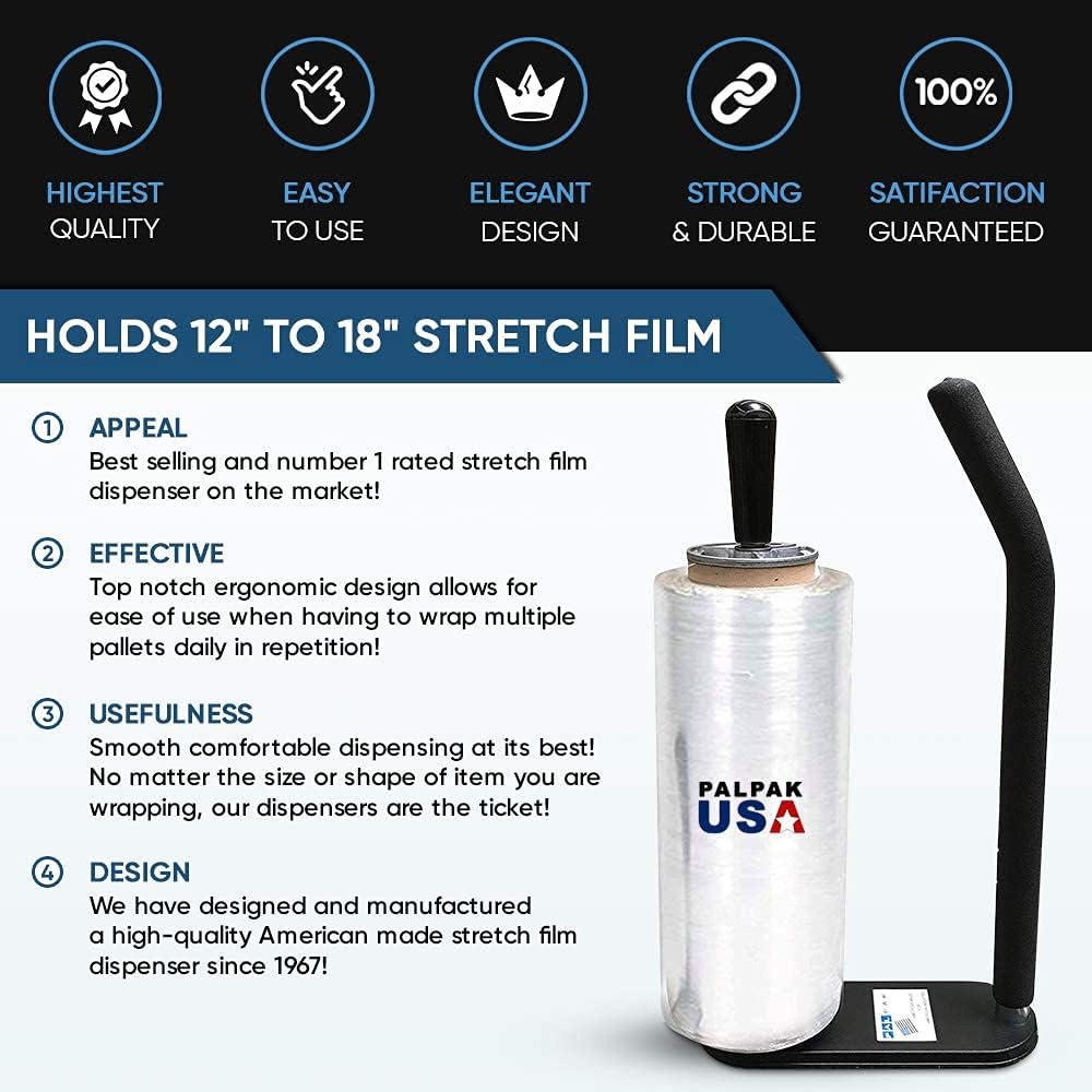New! PalPak300 BACKSAVER - Best Selling Stretch Film Dispenser with Extended Handle, Industrial Strength for Packing Wrap, Holds 14"-20" Rolls with Adjustment Furniture, Boxes & Pallets (6 Pack)