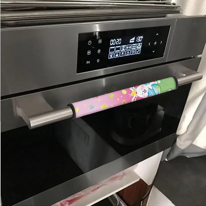 Fridge Door Handle Covers Set of 6 Kitchen Appliance Decor Handles Glove Anti-Slip Protectors Easter Refrigerator Decor Accessories, White Bunny Daisy Easter Eggs Print Pink