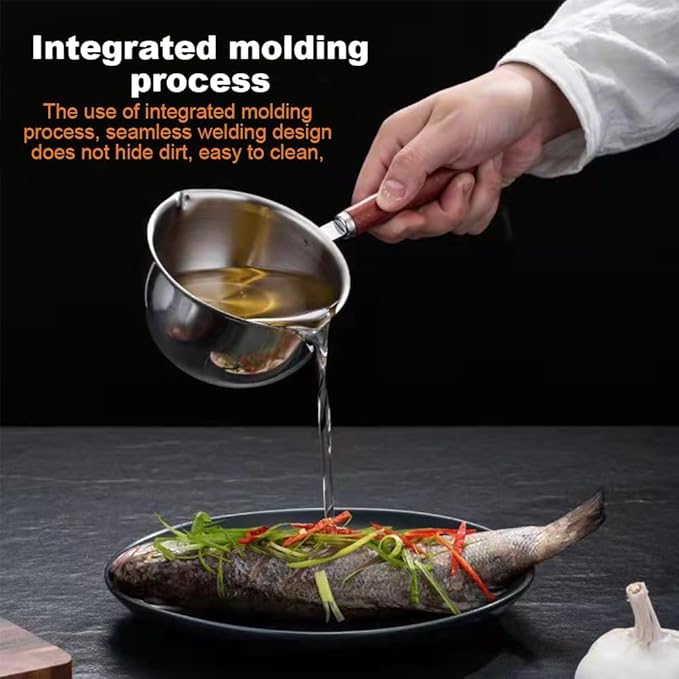 Butter Warmer Pot, 300ml 4.1x2.36in Milk Pot for Stove, Versatile Small Stainless Steel with Pour Spout and 4in Wooden Handle for Melting Butter, Heating Sauces, or Making Coffee