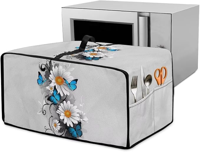 Toaster Oven Cover Dust-Proof Countertop Convection Oven Cover Protective Smart Microwave Oven Accessories and Decor, L, 18.5 x 22.5 x 13 inches, Daisy Butterfly Gray
