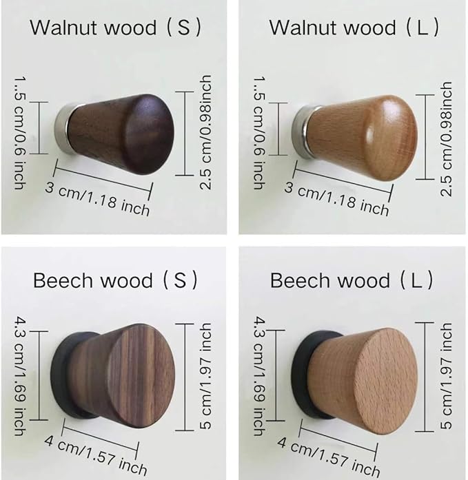 2 PCS Retro Magnetic Hooks, Wrought Iron Wooden Ball Hooks, Creative Punch-Free Storage for Refrigerators, Metal Doors, and Lockers (Walnut Wood,S)