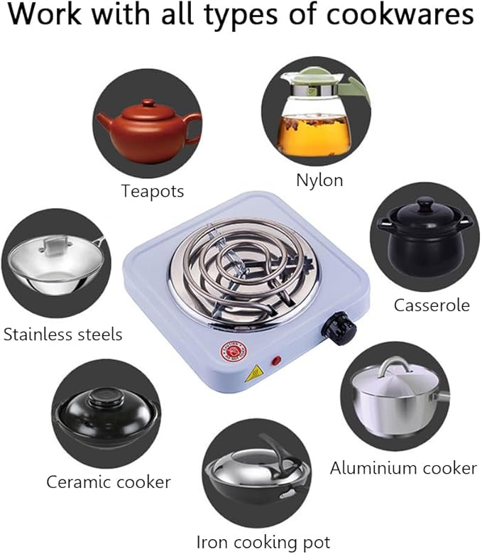 Compact and Portable Countertop Burner- Countertop Single Coiled Burner 1000 Watts Electric Hot Plate Temperature Controls White
