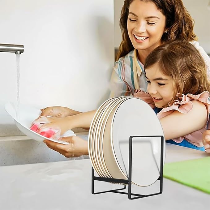 2 Pack Kitchen Plate Holder Organizer for Cabinet Space Saver, Kitchen Dish Storage Drying Racks, Metal Upright Dish Stand for Counter Cupboard (Black)