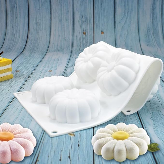 6 Holes Silicone Sunflower Cake Ice Cream Chocolate Mold Soap 3D Cupcake Bakeware Baking Dish Cake Pan Muffin Mould (Sunflower H_11.84 X6.8 X1 inch)