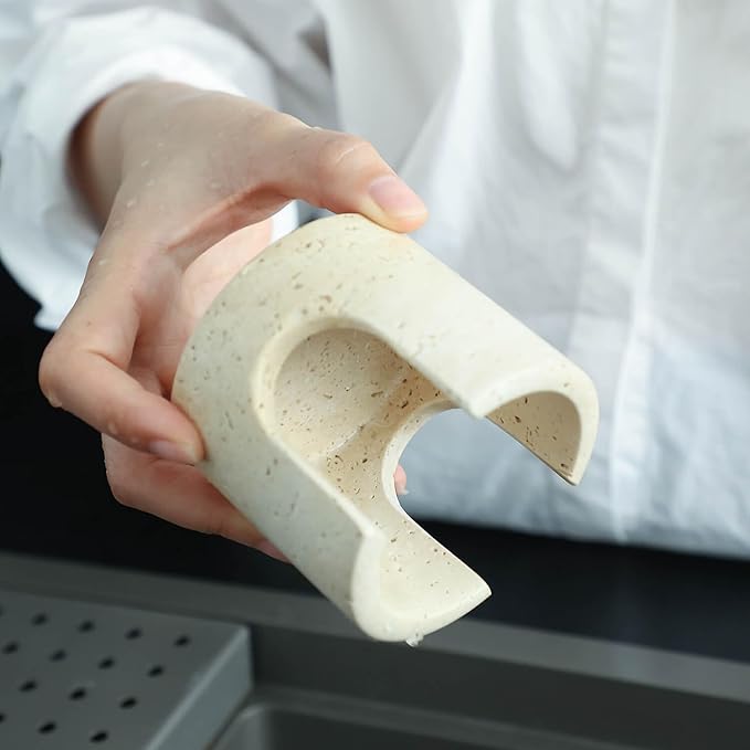 JIMEI Travertine Marble Sponge Holder for Kitchen Counter - Natural Stone Dish Drying Rack, Sponge Caddy for Sink Organizer - Durable & Stylish Kitchen Decor