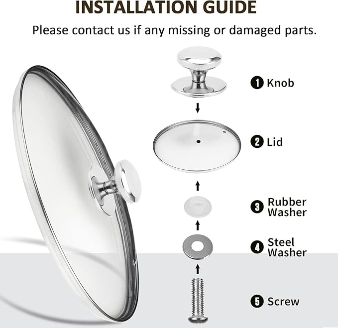 Glass Lid for Pots and Pans, 2 pcs Lids Set Cookware Cover Replacement 20 cm and 26 cm (8 In + 10.25 In)