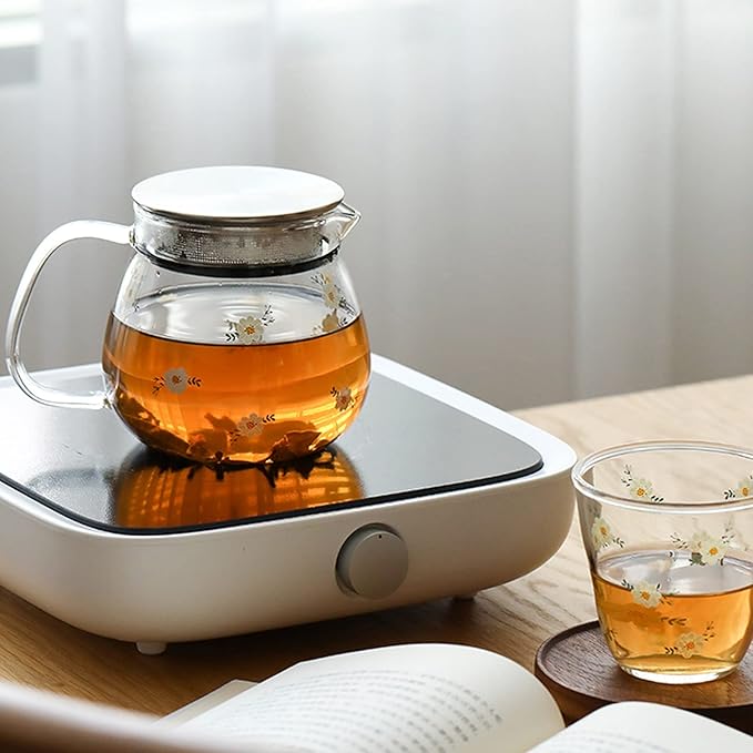 Iced Tea Pitchers High Borosilicate Glass Pitcher with Filter Cover Cute Cold Water Jug Small Teapot for Juice, Milk, Hot and Cold Drinks (B)