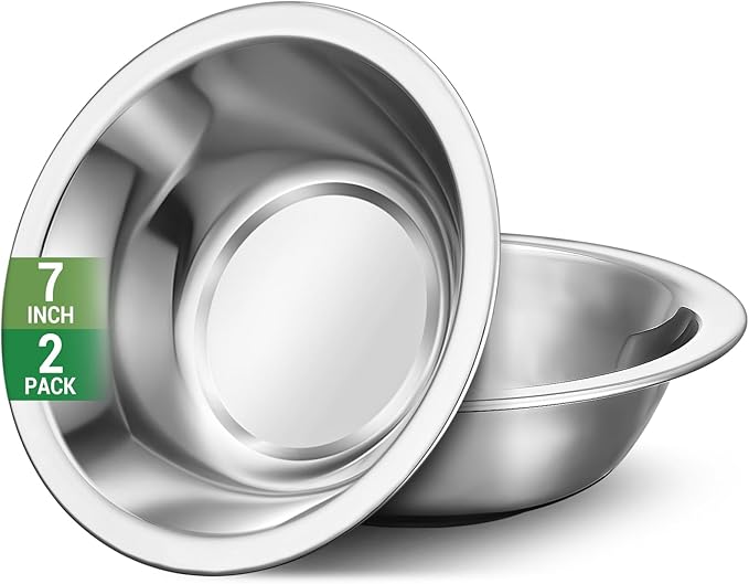 304(18/8) Stainless Steel Mixing Bowls for Kitchen, 2 Pack 7" 21.22 fl.oz Metal Mixing Bowls Set Stackable for Baking Serving Cooking Food Prep Storage Dishwasher Safe Lightweight