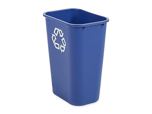Rubbermaid Commercial Products Deskside Recycling Can, 10.25-Gallon/41-Quart, Blue Recycling Symbol, Plastic, for Bedroom/Bathroom/Office/Under Desk/Sink