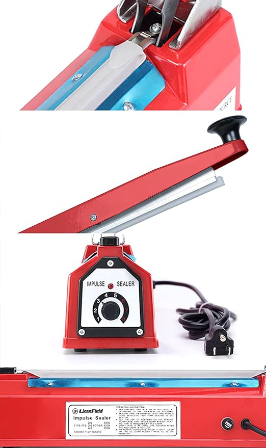 Sealer Pro, Patented 8-inch Impulse Heat Sealer, 2-mm Sealing Width Super Heavy Duty Bag Sealing Machine with Extra 2 Replacements, 1Fuse Included, Red