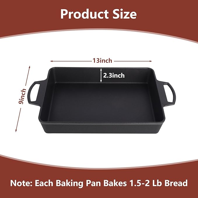 Cast Iron Casserole Dish for Oven, 4.8 Quart Rectangular Baking Pan and Large Lasagna Pan