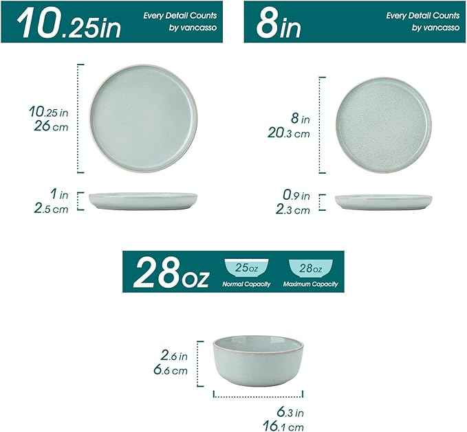 vancasso ANYA 18 Pieces Plates and Bowls Set, Mint Green Dinnerware Sets, Reactive Glaze Dishes Set for 6, Ceramic Dishware Sets Kitchen Dinner Set, Microwave & Dishwasher Safe