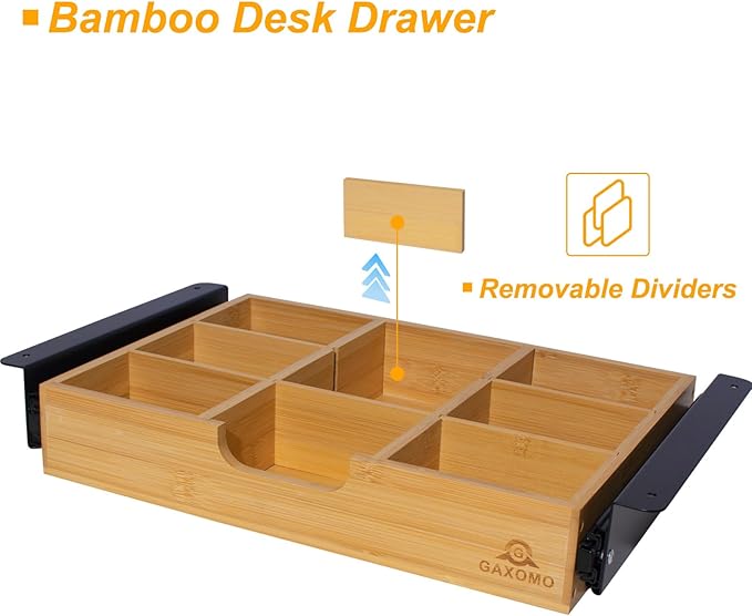 Under Desk Bamboo Drawer with U-Shaped Hollow Panel to Pull Out, 13'' Long & 9.5'' Deep Adjustable Space Storage Organizer for Sit Stand Workstation