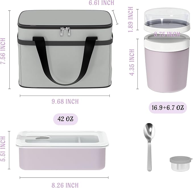 Bakpoco Stainless Steel Bento Lunch Box Set for Adult - 42oz Leak-Proof Bento Lunch Box Container with Thermo, Insulated Bag for Work Travel Dining Out