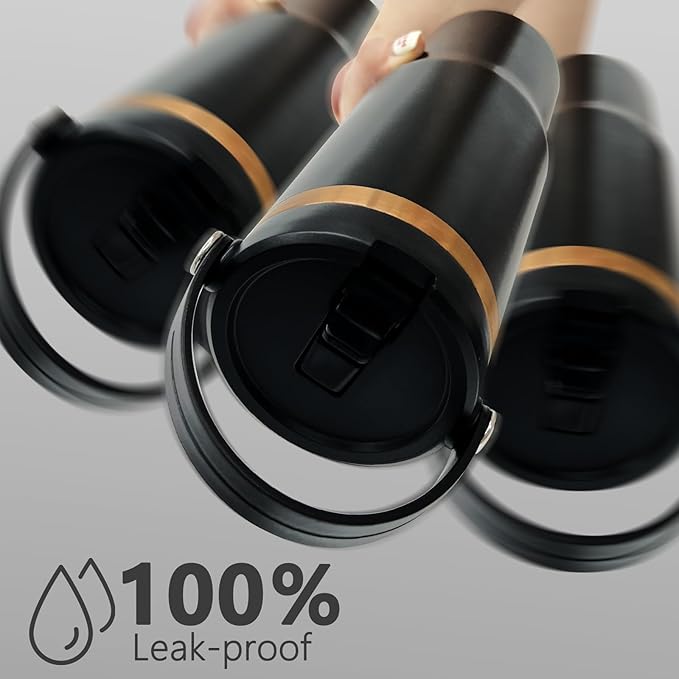 30 oz Tumbler with Handle and Straw, Vacuum Insulated Tumblers with Flip Straw and Top Handle, Leakproof Powder Coated Tumbler, Stainless Steel Travel Mug for Coffee Water (Black, 1 Pack)