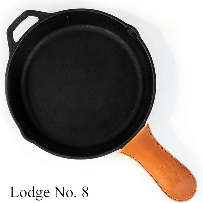 Leather Cast Iron Handle Cover - Extra Thick, Easy to Grip, Heat Resistant, Cast Iron Pot Holders - Best Skillet Handle Cover Works with Vintage Skillets, Lodge, Lancaster and More - Made in The USA