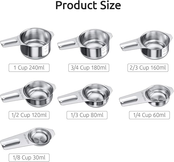 U-Taste 18/8 Stainless Steel Measuring Spoons Set of 7 and Measuring Cup Set of 7 for Dry and Liquid Ingredient with Engraved Measurement